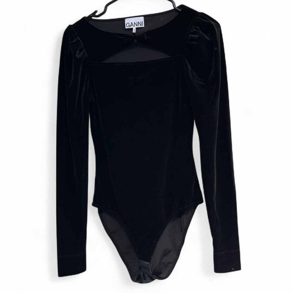 Ganni black velvet jersey bodysuit size 34/ us 2.